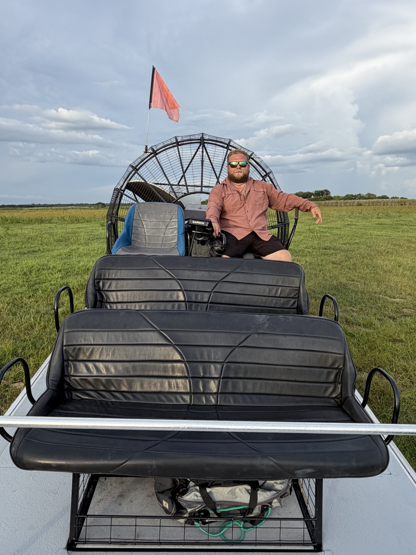 Captain Jairus Lake at the helm of the Airrow Boat Adventures airboat